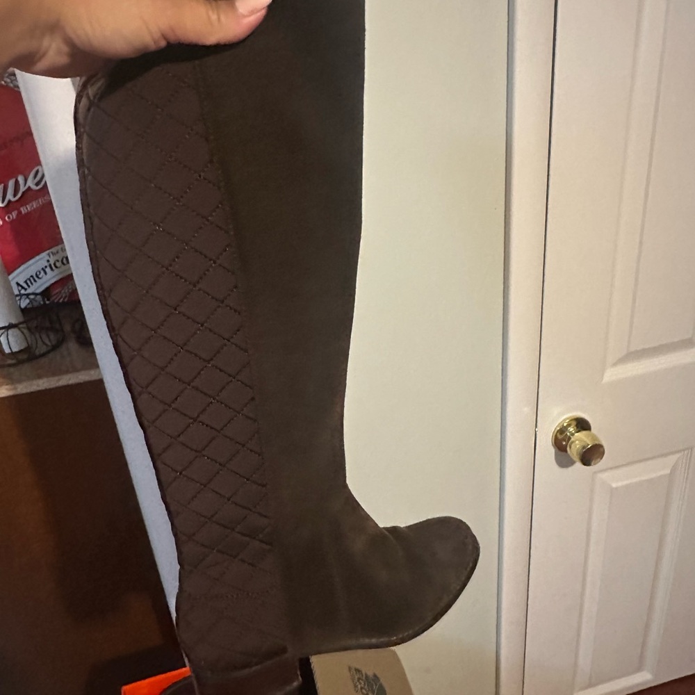 Brown Quilted Knee-High Boots